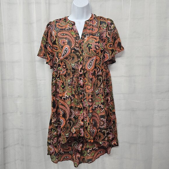 Cato Blouse Boho Paisley Floral Retro Sheer Tunic S - Picture 9 of 9